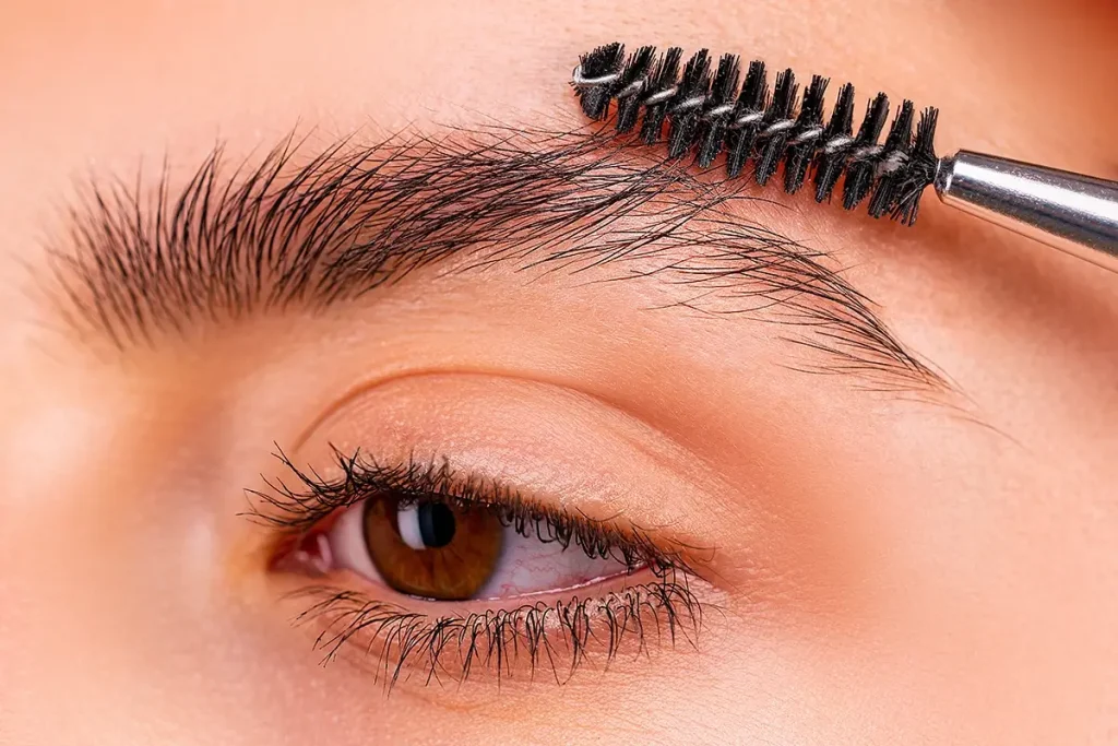 Close up of woman styling eyebrows