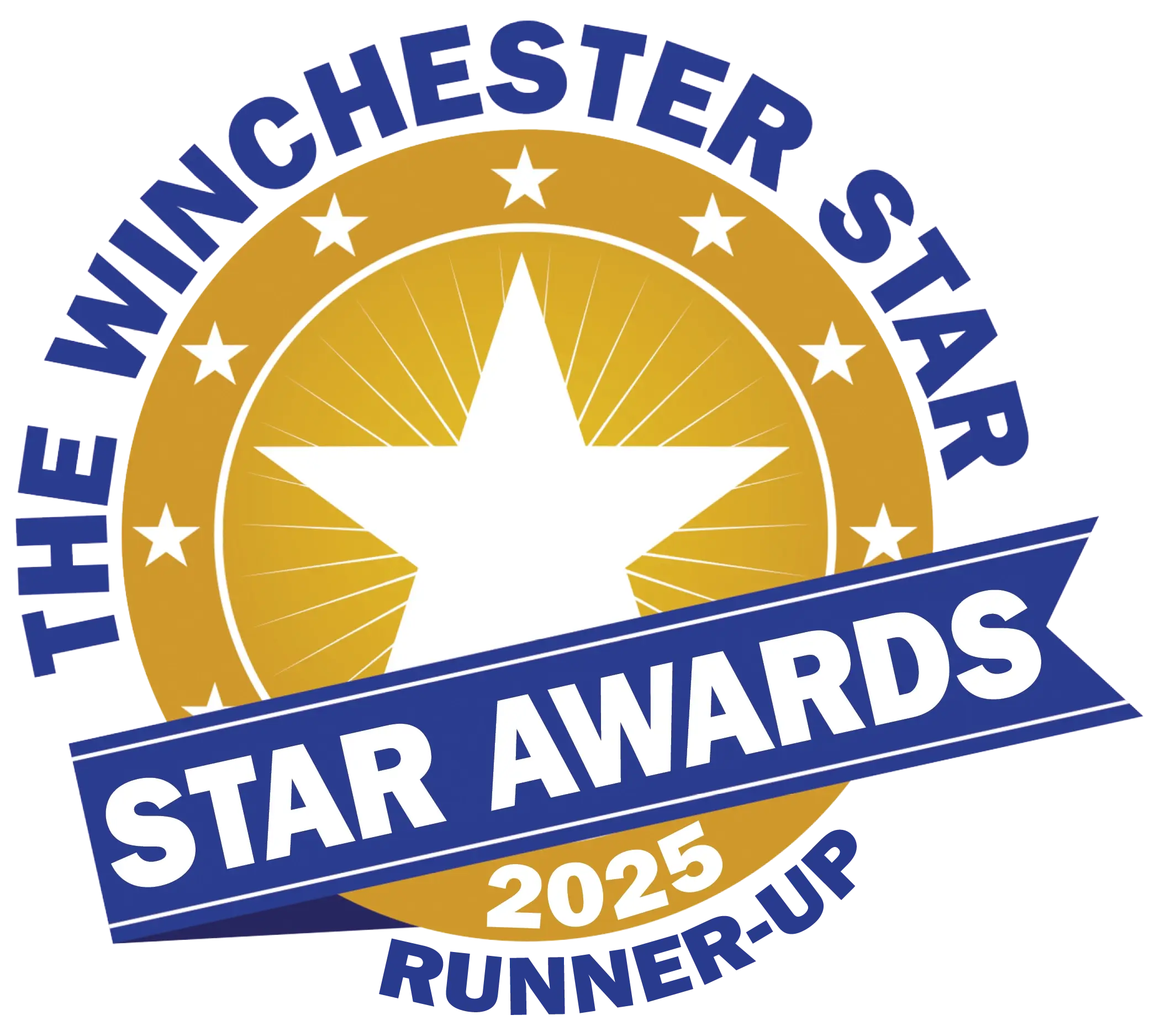 Blue and gold Winchester Star Awards badge for Runner up.